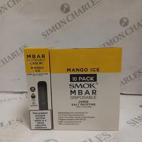 BOXED 1 PACK OF 10 SMOK M BAR DISPOSABLE VAPES - MANGO ICE. 