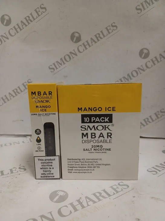 BOXED 1 PACK OF 10 SMOK M BAR DISPOSABLE VAPES - MANGO ICE. 