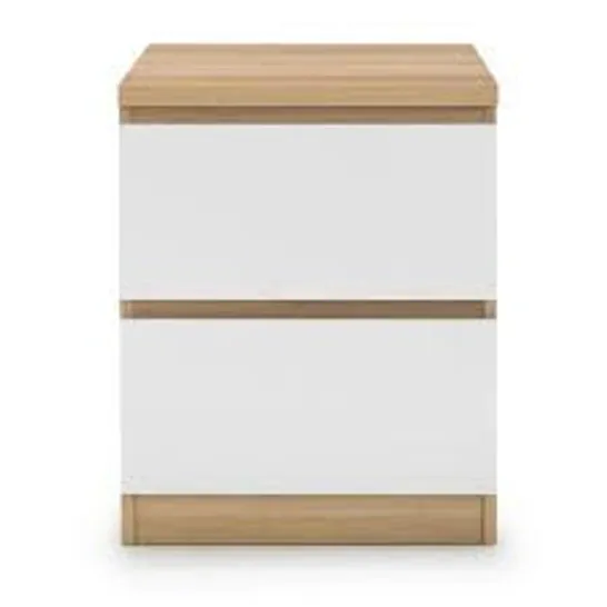 BOXED ABD JUPITER 2 DRAWER BEDSIDE TABLE WHITE/OAK