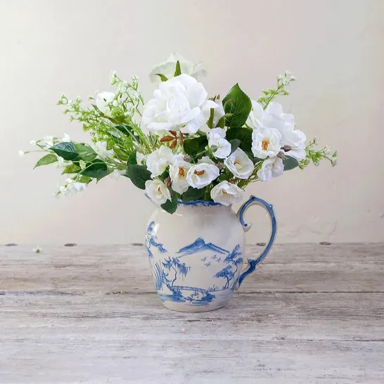 OUTLET PEONY DOGWOOD ROSE GARDEN MIX IN A BLUE & WHITE VASE- COLLECTION ONLY