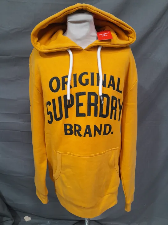 SUPERDRY ATHLETIC SCRIPTS GRAPHIC HOODIE IN SUN ROD YELLOW - L