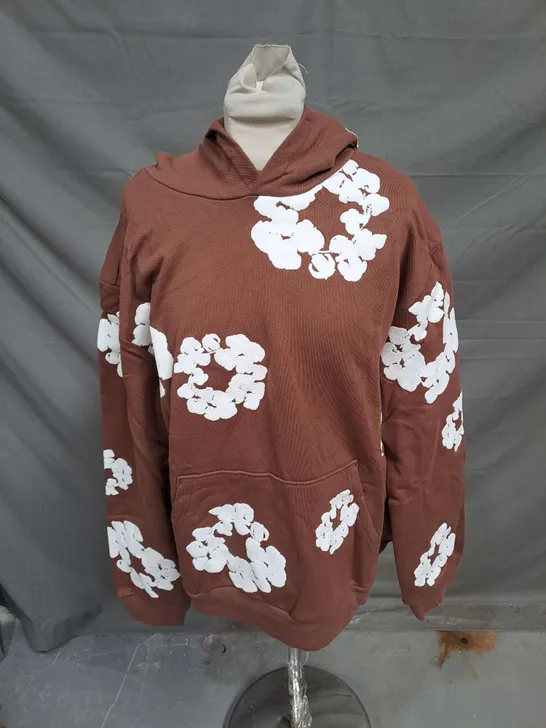 DENIM TEARS COTTON WREATH PRINTED HOODIE IN BROWN SIZE M