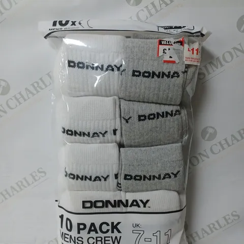 SEALED DONNAY 10 PACK MENS CREW SPORTS SOCKS - 7-11