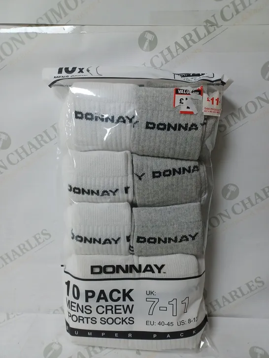 SEALED DONNAY 10 PACK MENS CREW SPORTS SOCKS - 7-11