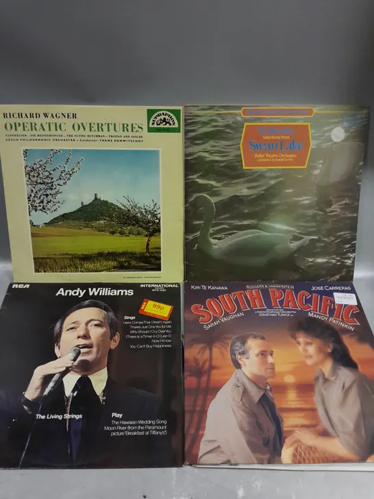 APPROXIMATELY 20 ASSORTED VINYLS TO INCLUDE SOUTH PACIFIC, ANDY WILLIAMS, SWAN LAKE ETC 