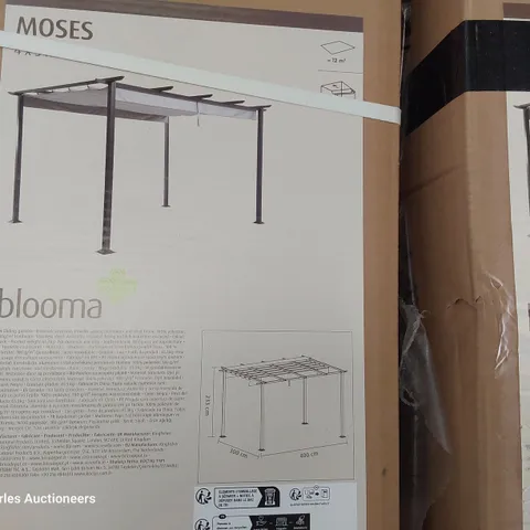 BOXED BLOOMA MOSES 4 × 3M METAL FRAMED FABRIC ROOF GAZEBO 