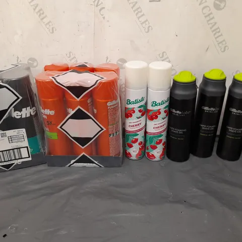 APPROXIMATELY 12 ASSORTED AEROSOLS TO INCLUDE SHAVING CREAM, AND DRY SHAMPOO CHERRY 