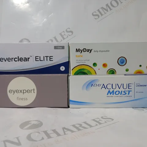 APPROXIMATELY 20 ASSORTED HEALTH CARE ITEMS TO INCLUDE EYE EXPERT FINESS CONTACT LENSES, EVERCLEAR ELITE CONTACT LENSES, MYDAY DAILY DISPOSABLE CONTACT LENSES, ETC