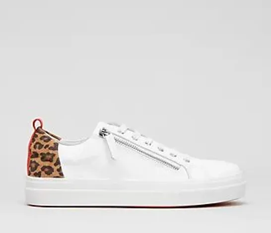 RUTH LANGSFORD TRAINER WITH ZIP DETAIL WHITE LEOPARD SIZE 8