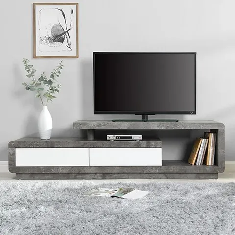 BOXED CELIA TV STAND IN CONCRETE WITH WHITE DRAWERS 170X40X45CM 