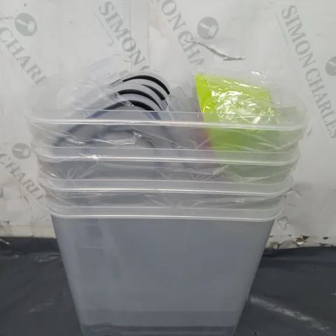 4 LONG FOOD STORAGE TUBS WITH LIDS