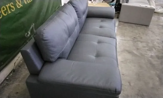 DESIGNER GREY LEATHER 3 SEATER SOFA