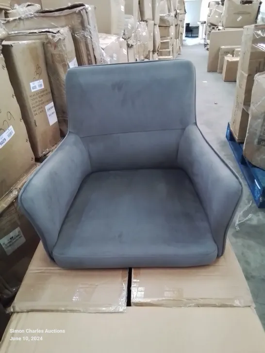 A BOXED PAIR OF GREY FABRIC UPHOLSTERED DINING CHAIRS