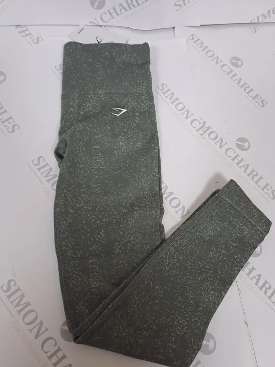 GYMSHARK GREEN CAMO STYLE SEAMLESS LEGGINGS - SIZE XS