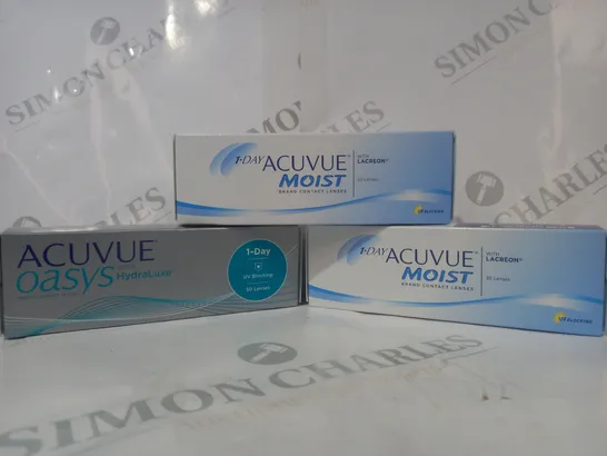 APPROXIMATELY 20 ASSORTED HOUSEHOLD ITEMS TO INCLUDE ACUVUE MOIST CONTACT LENSES, ACUVUE OASYS CONTACT LENSES, ETC