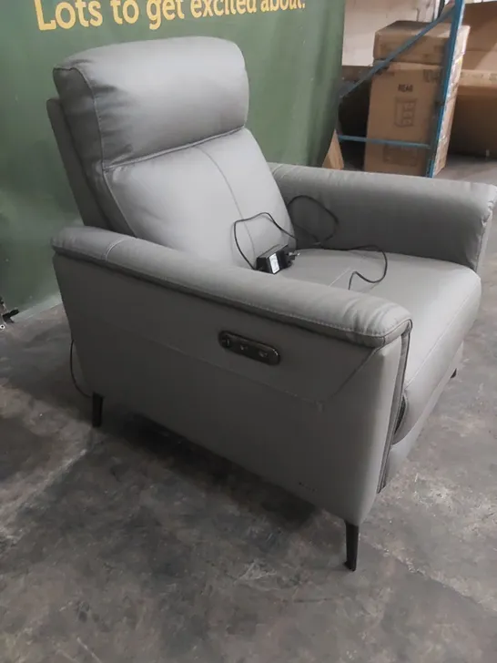 DESIGNER GREY FAUX LEATHER ELECTRIC RECLINER CHAIR 