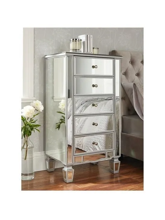 BOXED GRADE 1 MIRAGE MIRRORED TALL 5 DRAWER CHEST (1 BOX) RRP £289