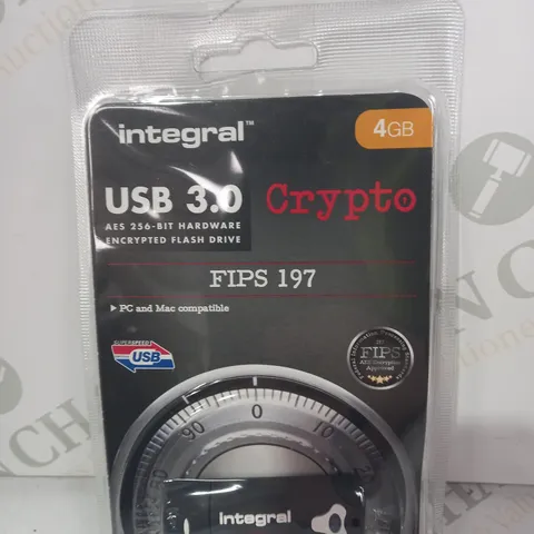 INTEGRAL 4GB CRYPTO-197 256-BIT HARDWARE ENCRYPTED 3.0 USB SECURE FLASH MEMORY DRIVE