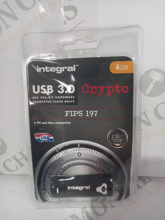 INTEGRAL 4GB CRYPTO-197 256-BIT HARDWARE ENCRYPTED 3.0 USB SECURE FLASH MEMORY DRIVE