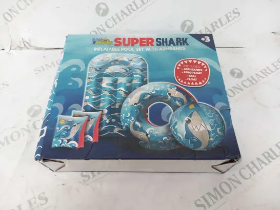 APPROXIMATELY 20 TOY MANIA SUPER SHARK INFLATABLE POOL SET WITH ARMBANDS