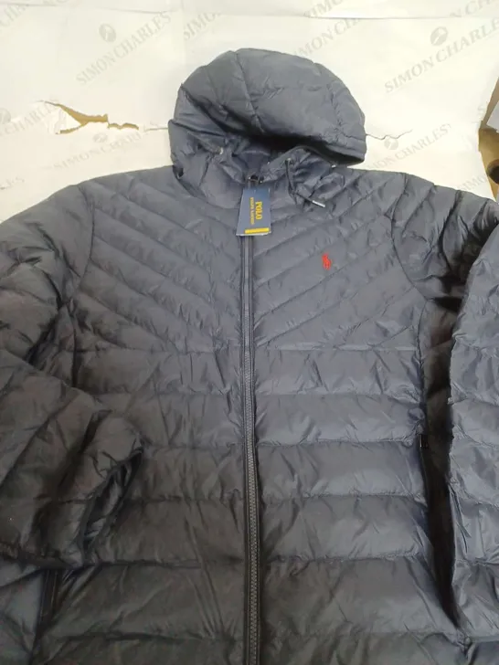 POLO RALPH LAUREN PERFORMANCE NAVY PADDED JACKET WITH HOOD - LARGE