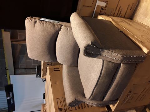 DESIGNER GREY FABRIC PUSHBACK RECLINING ARMCHAIR WITH BUTTON DETAILING 