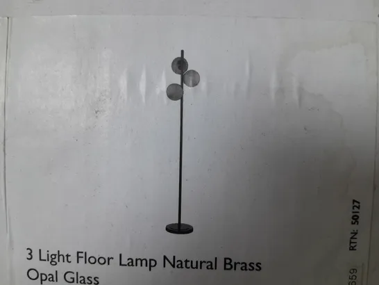 BOXED DAR LIGHTING BOMBAZINE 3-LIGHT FLOOR LAMP IN NATURAL BRASS OPAL GLASS 