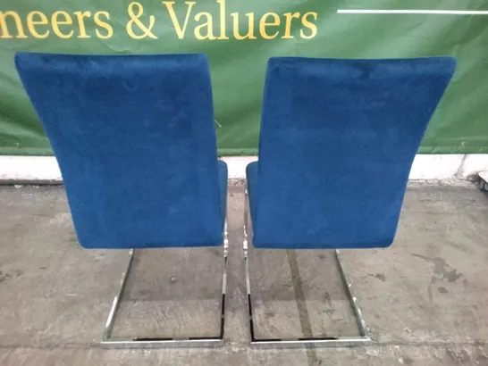 SET OF 2 NEW DESIGNER PERTH BLUE VELVET DINING CHAIRS (CHROME LEGS)