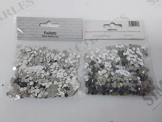 LOT OF 144 BRAND NEW 14G PACKS OF METALLIC 6MM HEART CONFETTI IN SILVER