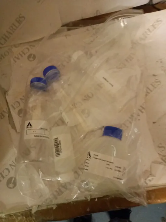 BOXED ASSORTMENT OF APPROX 10 PACKS OF 5 BOTTLES FOR LABORATORY USE