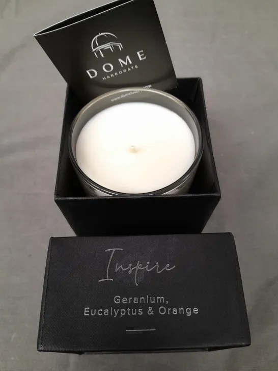 BOXED DOME HARROGATE GERANIUM EUCALYPTUS AND ORANGE SCENTED CANDLE