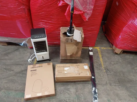 PALLET OF ASSORTED CONSUMER PRODUCTS TO INCLUDE: TINECO VACUUM CLEANER, AIR COOLER, KID'S KICK SCOOTER, TOILET SEAT, VENETIAN BLIND ECT