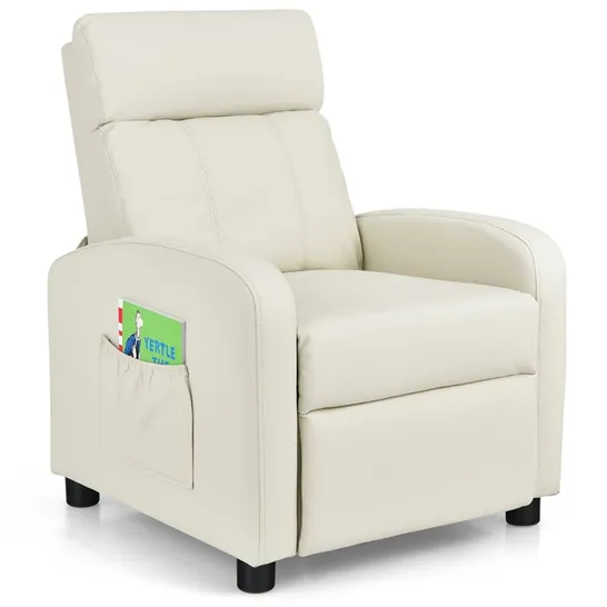 BOXED KIDS RECLINER CHAIR ADJUSTABLE LEATHER SOFA WITH FOOTREST SIDE POCKET