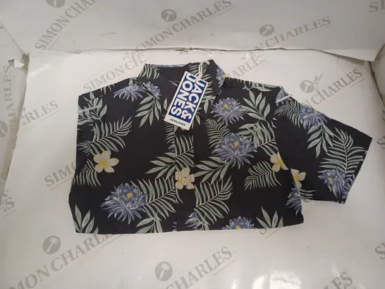 JACK AND JONES JUNIOR FLORAL SHIRT - ASPHALT - 10 YEARS. 