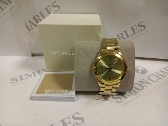 BOXED MICHAEL KORS ALL STAINLESS STEEL WATCH IN GOLD