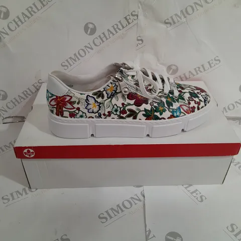 BOXED RIEKER LEATHER FLORAL PATTERN TRAINERS SIZE 7