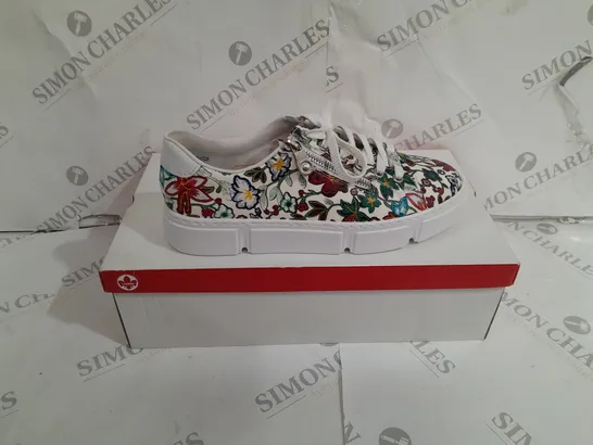 BOXED RIEKER LEATHER FLORAL PATTERN TRAINERS SIZE 7