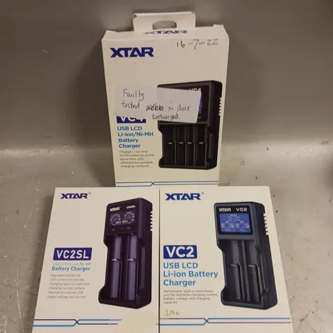 APPROXIMATELY 10 BOXED XTAR BATTERY CHARGERS IN VARIOUS MODELS TO INCLUDE VC2, VC2SL & VC4