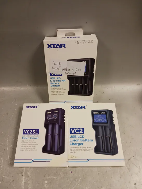 APPROXIMATELY 10 BOXED XTAR BATTERY CHARGERS IN VARIOUS MODELS TO INCLUDE VC2, VC2SL & VC4