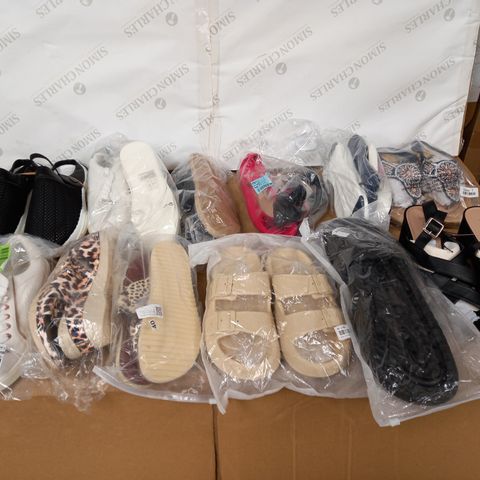 LOT OF 10 PAIRS OF TRAINERS IN VARIOUS SIZES AND STYLES TO INCLUDE LILLEY JEWELLED SANDALS, PAPAYA BLACK HEELS, AND LYNFIELD FASHION METALIC SNEAKER ETC.