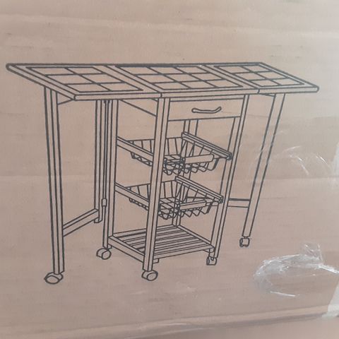 BOXED CARWELL 91CM KITCHEN TROLLEY WITH TILE TOP