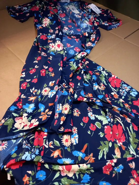 D.ANNA NAVY FLORAL WRAP AROUND MIDI DRESS - SIZE 10