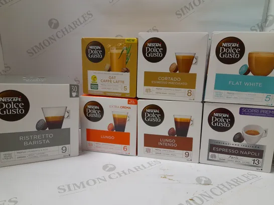 LOT OF 7 ASSORTED NESCAFE DOLCE GUSTO PODS TO INCLUDE LUNGO INTENSO, OAT CAFFE LATTE, RISTRETTO BARISTA, ETC