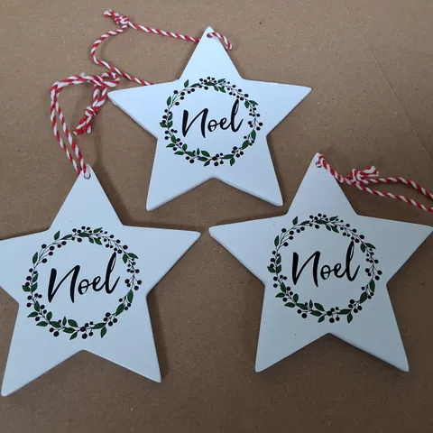 LOT OF 25 BRAND NEW 3-PIECE NOEL STAR TREE ORNAMENTS