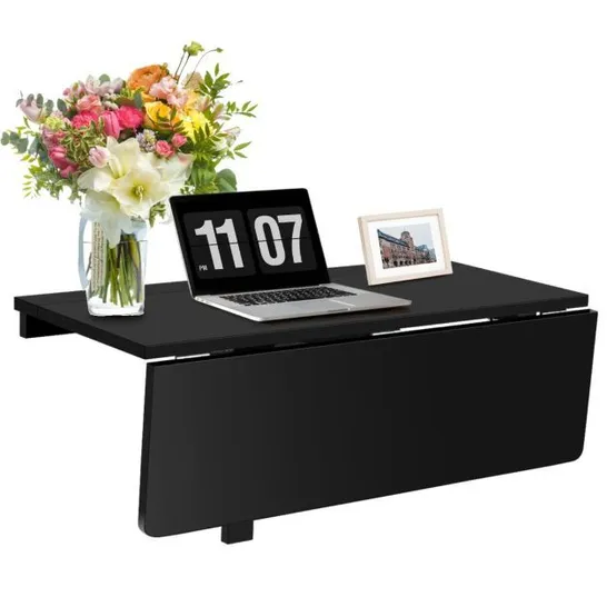 BOXED COSTWAY FOLDING LAPTOP DESK W/LARGE STORAGE SPACE FOLDING WORKSTATION WALL MOUNTED - BLACK