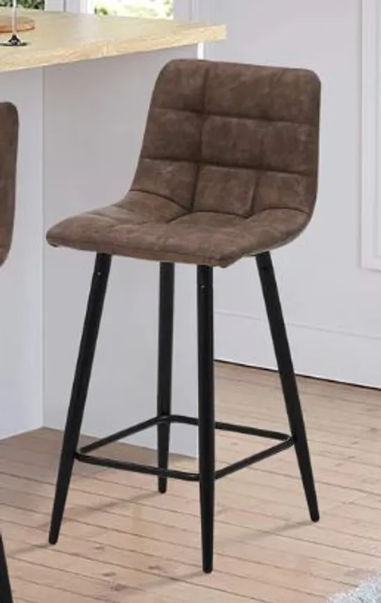 BOXED CHRISTIE SET OF TWO BROWN FAUX EATHER BARSTOOLS