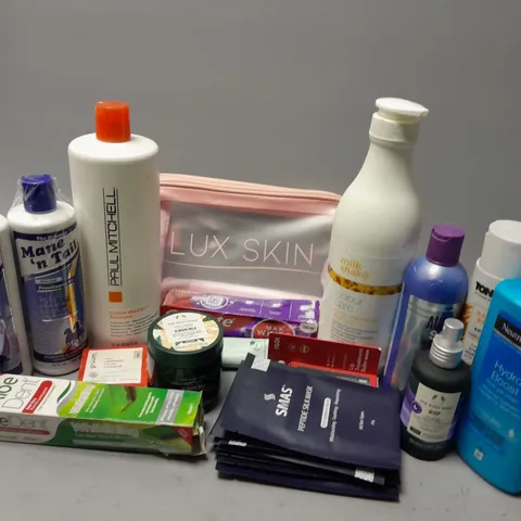 APPROXIMATELY 20 ASSORTED HEALTH & BEAUTY ITEMS TO INCLUDE SMAS PEPTIDE SILK MASKS, NEUTROGENA HYDRO BOOST BODY GEL CREAM (400ml), PAUL MITCHELL COLOR PERFECT SHAMPOO (1L), ETC