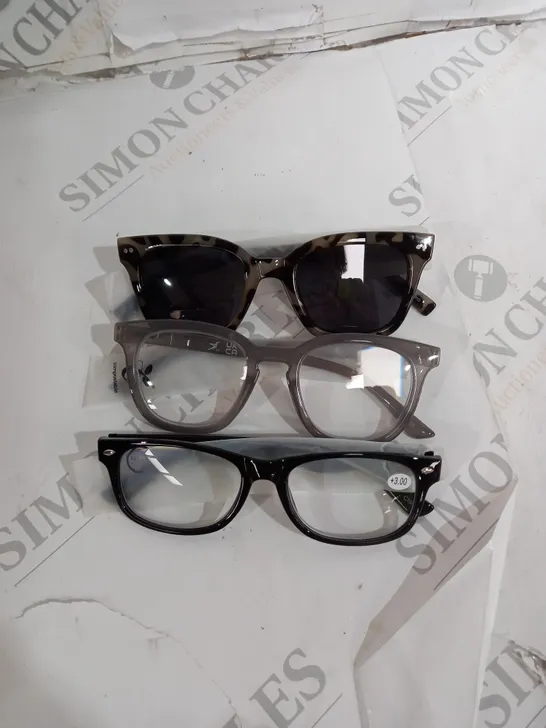 1 PAIR OF SUNGLASSES AND 2 PAIRS OF READING GLASSES GREY MIX 