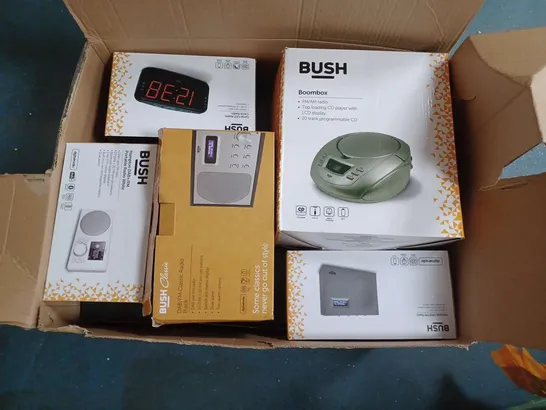 APPROXIMATELY 9 ASSORTED BOXED BUSH PRODUTCS TO INCLUDE CLASSIC DAB/FM RADIO, BUSH BOOMBOX, BUSH PORTABLE DAB/FM RADIO, ETC