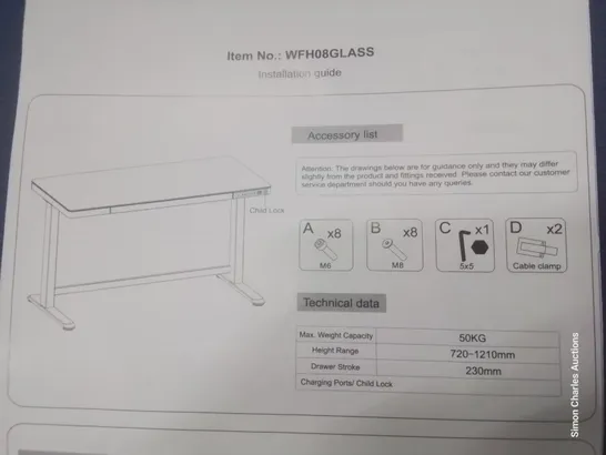 BOXED HEIGHT ADJUSTABLE COMPUTER TABLE BLACK GLASS